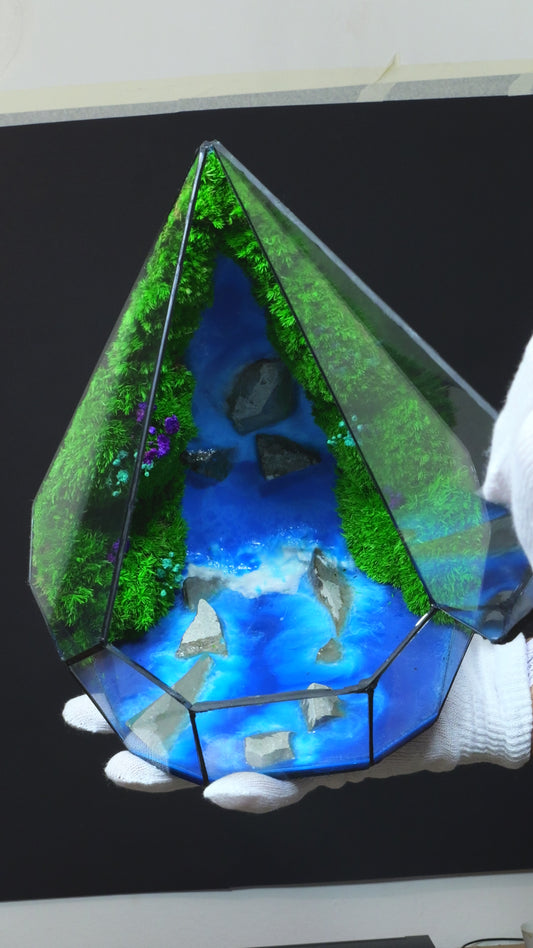 Terrarium lampada da scrivania con resina luminescente al buio cascata diorama 52
