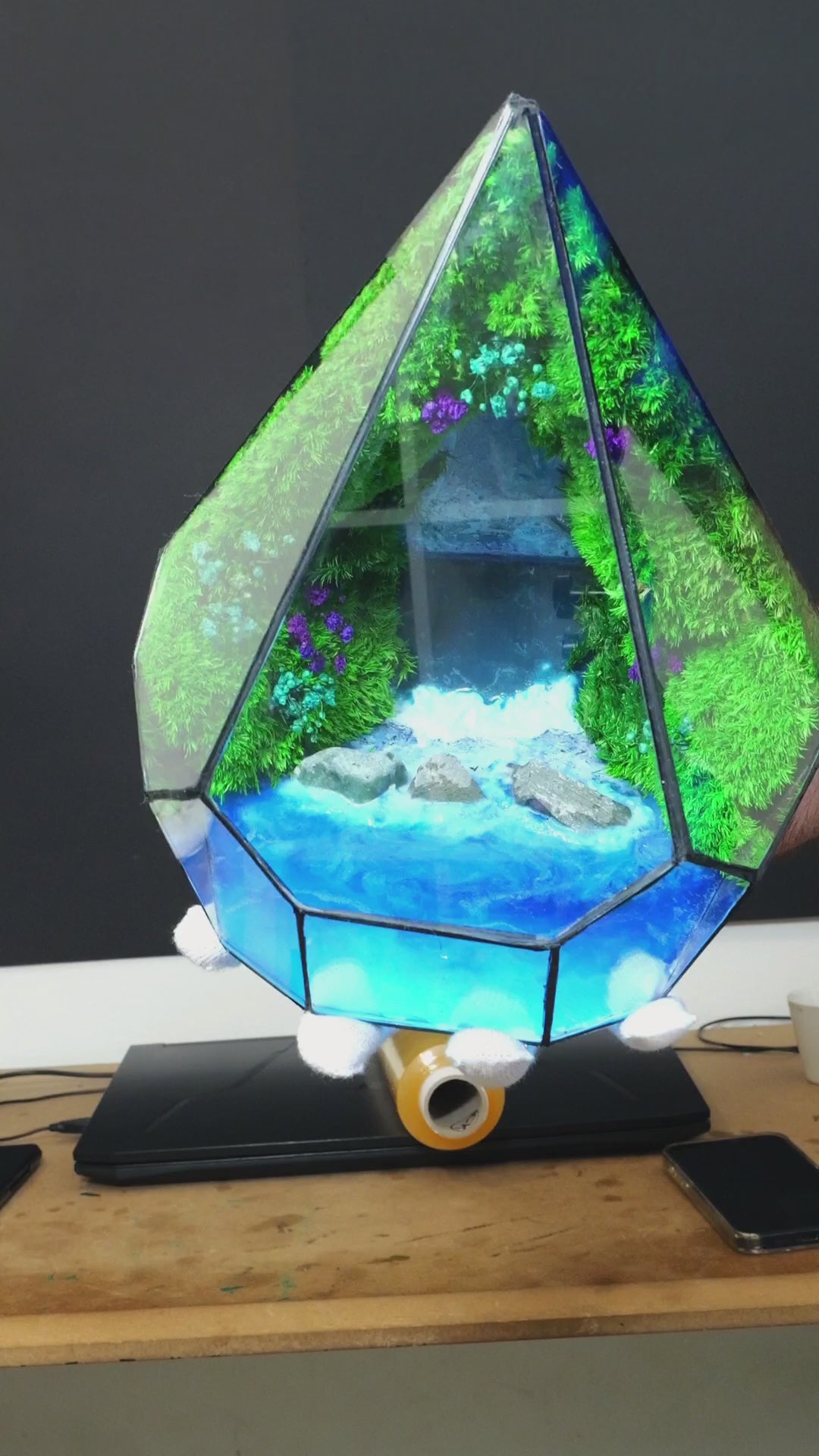 Terrarium lampada da scrivania con resina luminescente al buio cascata diorama 51