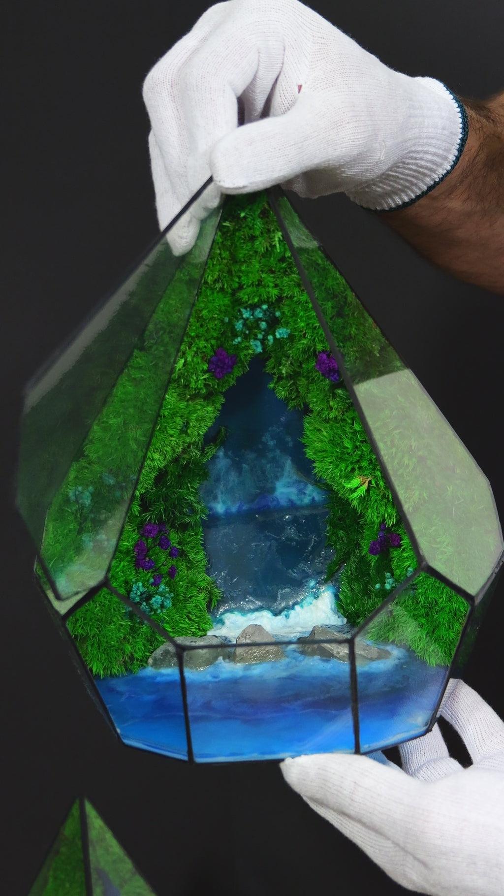 Terrarium lampada da scrivania con resina luminescente al buio cascata diorama 51