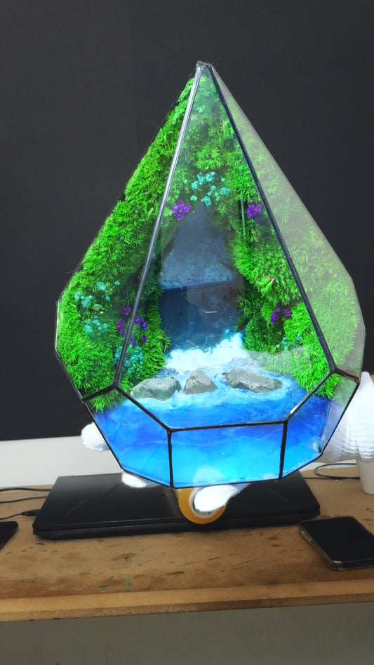 Terrarium lampada da scrivania con resina luminescente al buio cascata diorama 51
